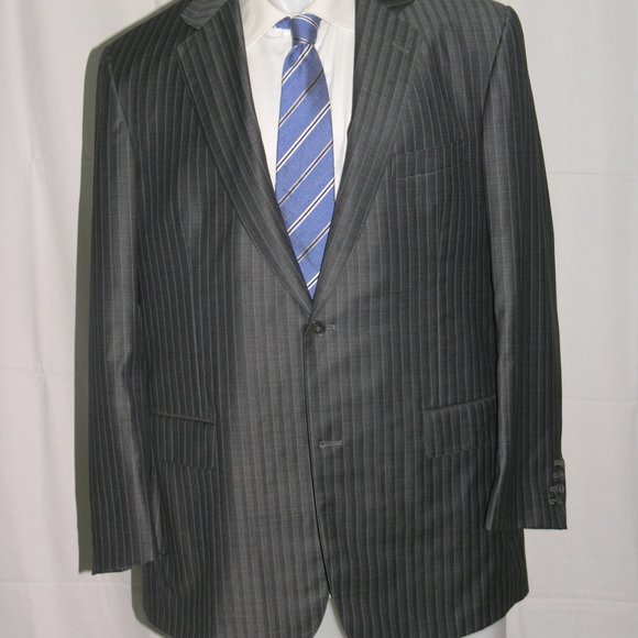 David August Bespoke Gray Yacht Striped Two Button Suit Jacket 44L - Picture 2 of 11